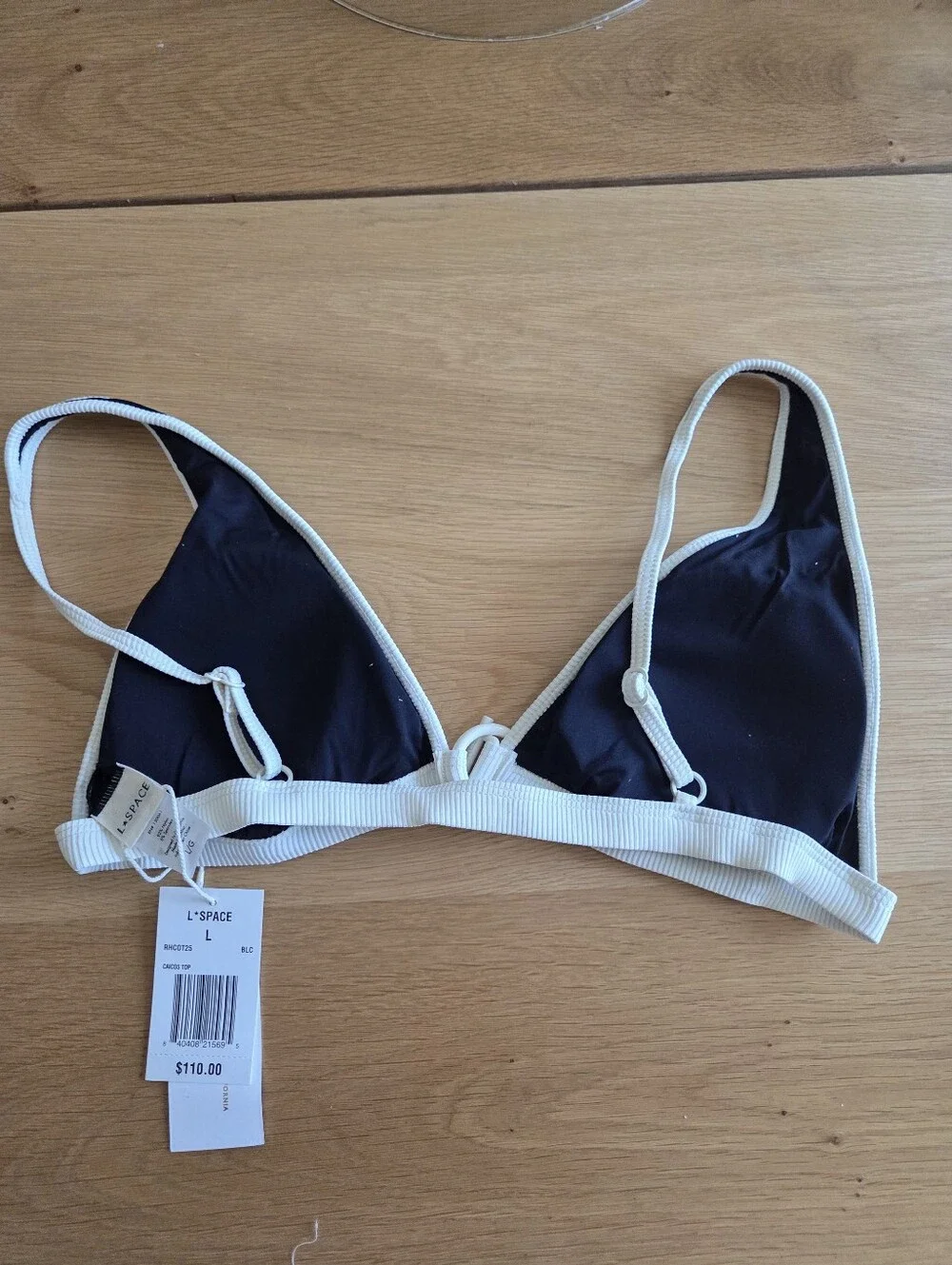 NWT L*Space Caicos Top Black White Ribbed Bikini Top Size Large